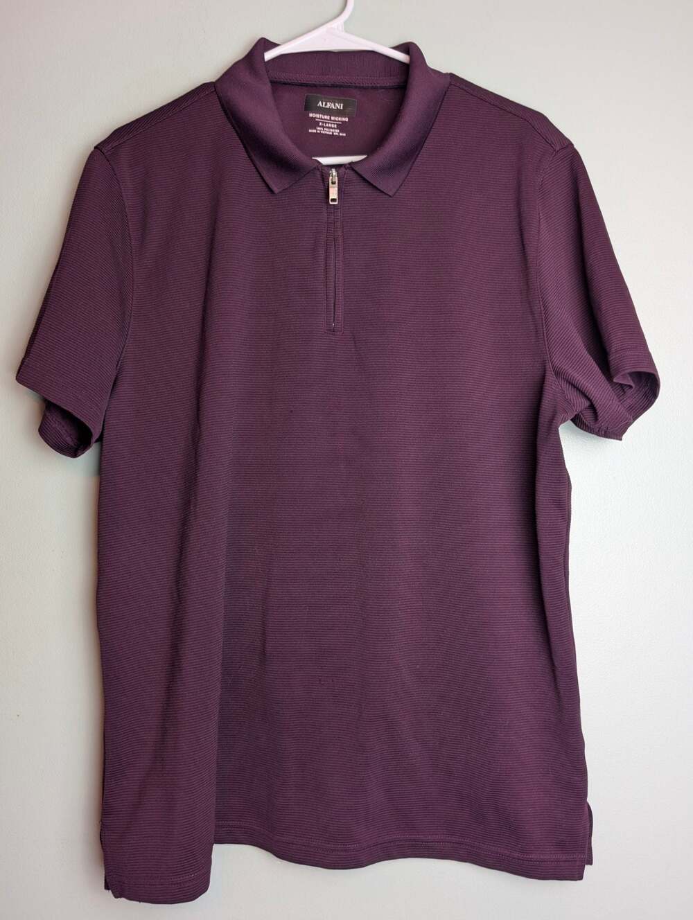 Alfani Men's Moisture Wicking Textured Zip-Neck Polo Shirt X-Large Purple